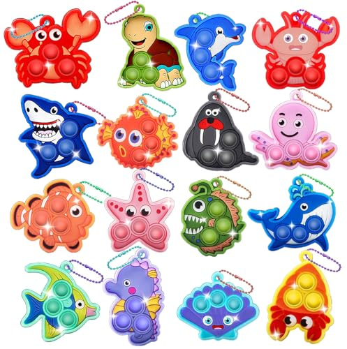 LIUYIDM nyckelring barn 16 stycken pop barn tryckleksaker pop push it stressfidget-leksaker, lämplig för barns födelsedagspresenter, dekompressionsleksaker och julfester