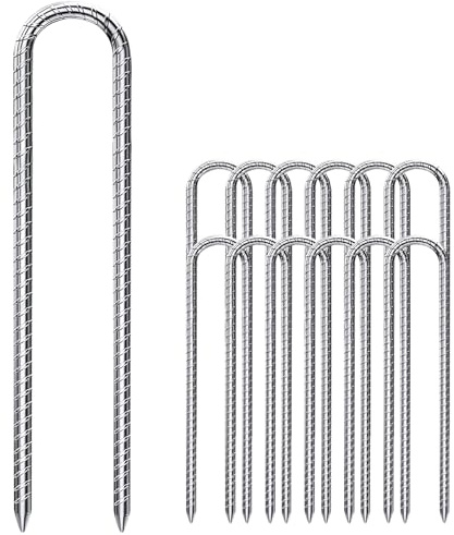 Forever Speed 12 Piezas 30CM en Forma de U Estacas de Tierra, Anclajes de Tierra de Acero galvanizado Tienda de campaña Clavijas trampolín Ganchos para asegurar la Cerca, Tiendas, toldos