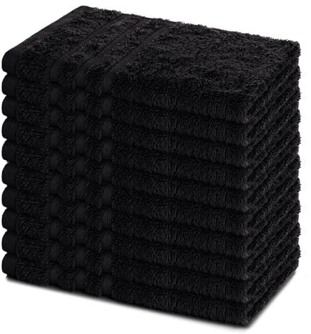 Lavea® Lot de 10 Serviettes Invité 30x50 cm 100% Coton – Douces et Absorbantes – pour Maison, Hôtel, Spa et Invités – Parfaites comme Serviette Main/Essuie-Main - Noir