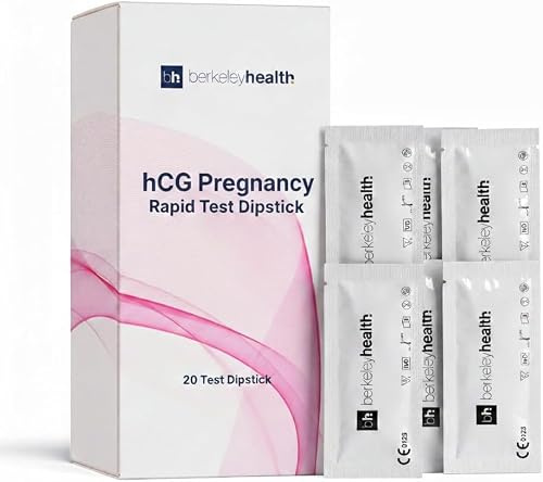 Berkeley Health hCG Pregnancy Test Strips, Dipstick, 25 mIU/mL (20 Tests) | Detects hCG in urine, 25 mIU/mL early sensitivity, Results in minutes, 20 dipstick strips, Simple, easy-to-follow