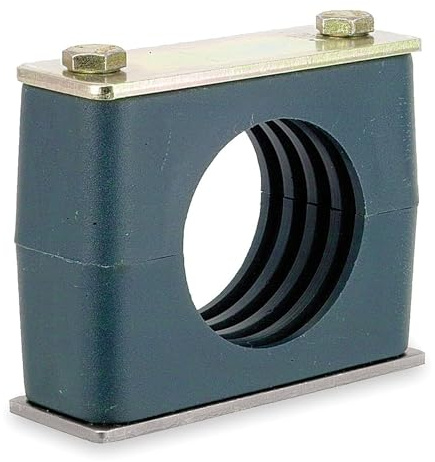 Zsi QTY 1, 1/2 Pipe ID Size. SS 304. Beta Clamps are ideal for clamping pipe. The Weld Down assembly includes: 1 Cover Plate, 1 Weld Plate, 2 Hex Bolts, and 2 Cushion Halves.
