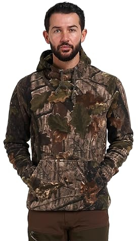 JACK PYKE Fieldman Fleece Hoodie for Men 250g – Warm, Lightweight, Water-Resistant Outdoor Pullover Hoodie with Drawstring Hood & Pocket – Perfect for Hunting, Fishing, Camping – English Oak Large