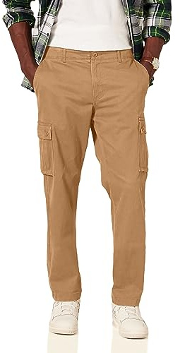 Amazon Essentials Men's Straight Fit Stretch Cargo Work Trousers (Available in Big and Tall), Dark Khaki Brown, 31W / 34L