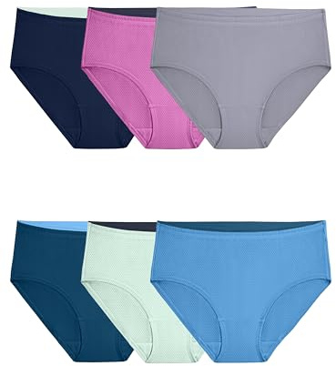 Fruit of the Loom Women's Breathable Underwear Multipack (Assorted), Micromesh-Low Rise Brief (6 Pack), Large