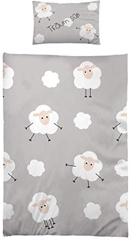 Kinderbettwäsche Babybettwäsche 100x135 cm 40x60 cm 100% Microfaser Kleinkinder Bettwäsche Set Schäfchen Grau Süße Träume