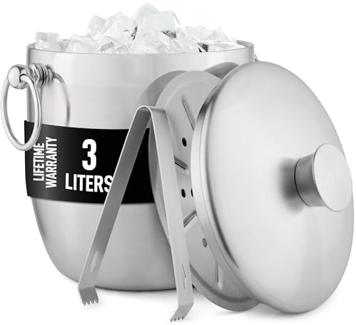 Zulay Kitchen Premium Stainless Steel Double-Wall Insulated Ice Bucket Kit – 3L, Leak-Proof, Stylish Drink Cooler for Parties, Cocktails, Wine, and Whiskey – Perfect for Home & Bar Use