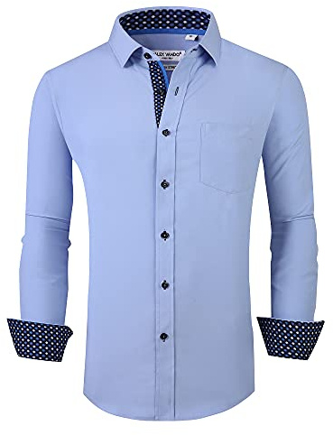 Alex Vando Mens Dress Shirt Wrinkle Free Regular Fit 4-Way Stretch Button Down Shirts, Blue, XL