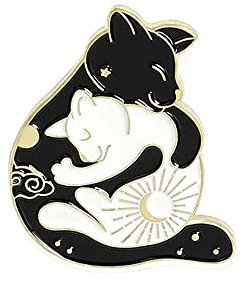 Générique Broche Pin's pour Femme Chats Noir et Blanc Enlacés - Métal Emaillé