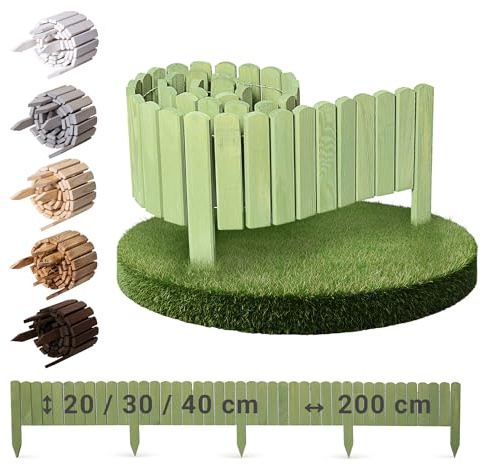 BooGardi Rullbord trä – 6 färger – höjd 20/30/40 cm – grön 40 cm x 200 cm – rabattrulle som flexibel rabattkant, klippkant – staket blomrabatt