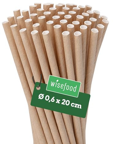 wisefood Cannucce di carta monouso – 4000 pezzi Ø 6 mm x 20 cm – marrone – cannucce stabili in carta kraft compostabili e biodegradabili – 100% senza plastica, ecologiche