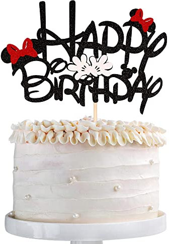 1 Stück Mini spiriert Tortendeko Geburtstag Glitter Mouse Happy Birthday Cake Topper mit Schleife, Maus Kuchendekoration für Baby-Dusche Kinder Party Geburtstag Kuchendeko Zubehör…