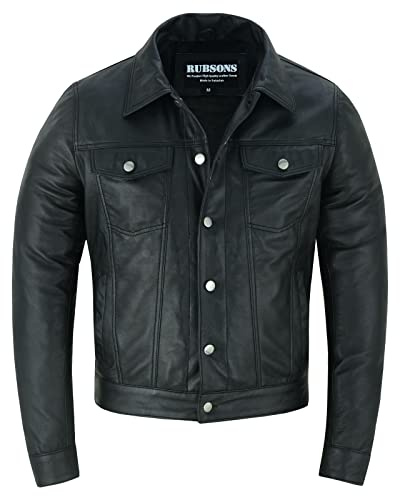 RUBSONS Men's Sheep Skin Leather Trucker jacket Shirt Style (as4, alpha, 3x_l, regular, regular)