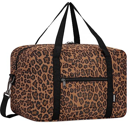 Bagaglio a Mano 40x30x20 Ryanair Wizzair Borsone da Viaggio per Aereo, Borsa Parto Ospedale Mamma, Borsa per Palestra, Weekend per Uomo e Donna di WANDF (Marrone Leopardo 20L Con Tracolla)
