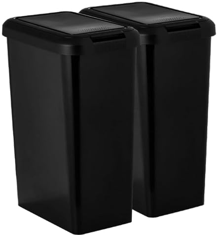KetoPlastics Recycling 45 Litre Set of 2 Waste Utility Plastic Bins Interlocking Clips Lift and Swing Black Bin, 2 x 45L Bins