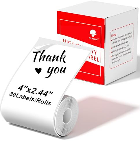 Phomemo Thermo-Etiketten Druckerpapier, Selbstklebende Große Versandetiketten/Namensschilder | 62mmx100mm (2.44 x 4) | 80 Etiketten/Rolle Kompatibel mit Phomemo M220 M250 M221 M421 Etikettendrucker