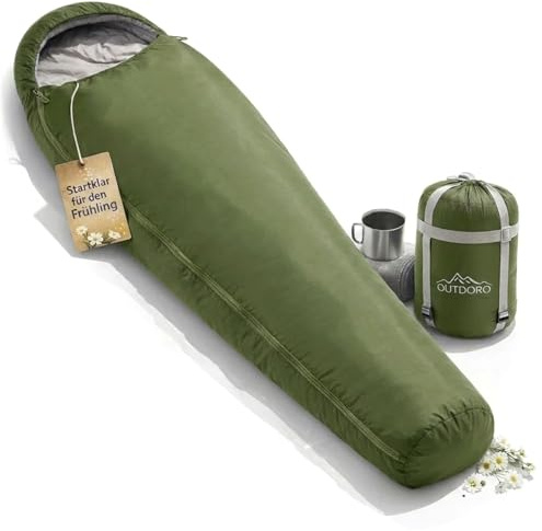 Outdoro Saco de dormir ultraligero de 800 g, tamaño pequeño, ligero, fino y cálido, ideal para verano, para hombre, mujer, adulto (verde)
