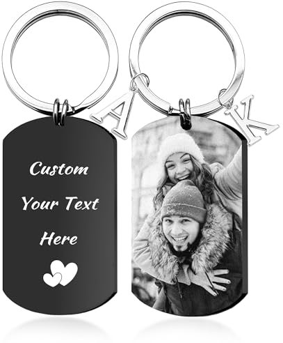 Easycosy Porte Clef Personnalisable Porte-Clés Personnalisé Photo et Texte Gravé Recto et Verso, Idéal Cadeau Personnalisé pour Femmes Homme Garçons Filles Mère Pères Ami en Acier Inoxydable