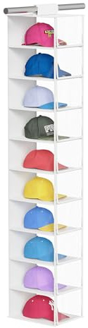 KEEGH Hat Rack with Dust Cover All-Round Protect 10 Shelf Hat Storage Hat Organizer for Baseball Caps, Visible Baseball Cap Organizer Hat Holder for Closet, Clear/White