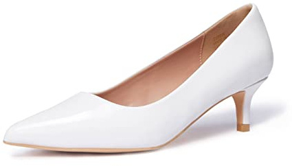 GENSHUO Dam kattunge klackar: Klassiska 5 cm låga hälpumpar, slip-on, stängd spets tåparti, kontorsarbete, klädpumpar, 36–42 EU, Vitt lackläder, 38.5 EU