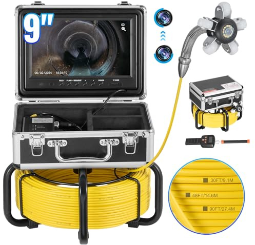 VEVOR Caméra Inspection Canalisation 30 m Endoscope Drain Autonivellement avec Localisateur 512 Hz, Écran 1080P 9'', Zoom 36X, Étanche IP68, Lumière 12 LED, Carte SD 32 Go, pour Conduit, Égout, Tuyaux