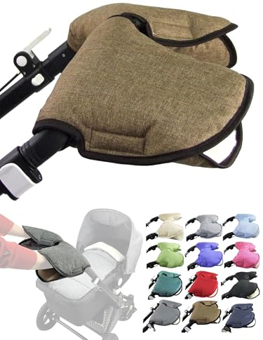 Muff - Guanti scaldamani per passeggino, con lana d'agnello, impermeabile, antivento, misura universale, per passeggini, passeggini, 2 pezzi (marrone mélange)