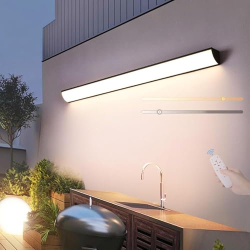 Modern Outdoor Dimmable Wall Lights LED Outside Wall Lamp with Remote Control Garden 3000K-6500K IP65 Waterproof Wall Lighting Indoor Acrylic Long Strip Terrace Fence (Black,90cm)