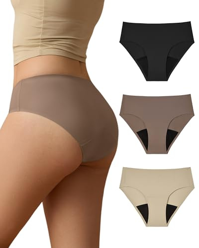 SHARICCA Period Pants Heavy Flow 40ML Absorbency Menstrual Seamless Knickers Leakproof Underwear for Women Soft Breathable Panties (Multiple-3P02-V-M)