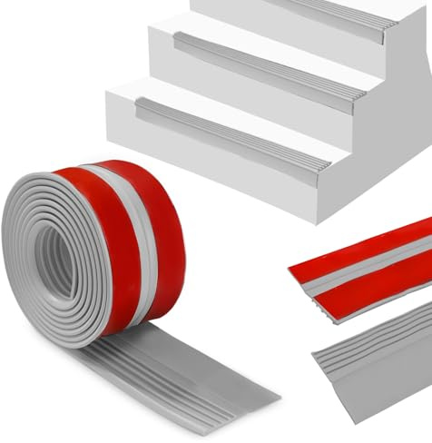 BOYIFEIJIE Trappkantsprofil självhäftande, halkfri trappkant, vinkelprofil plast, vinkellist självhäftande 50 x 45 mm, PVC trappor kantskydd, trappkantprofil (grå 2 m)