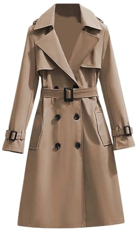 Genérico Gabardina Impermeable Mujer con Doble Botonadura Abrigo Ligero a Prueba de Viento Cinturón Gabardinas de Invierno Trench Chaqueta Ajustada Cazadora Chaqueta Mujer Primavera y Entretiempo