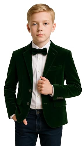 Boys Velvet Slim Fit Hackney Dark Green Blazer Formal Wedding Dinner Birthday Winter Jacket Age 13 Years UK