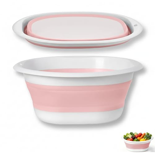 Collapsible Washing Up Bowl, Foldable Silicone Washing Bowl 5L Pink
