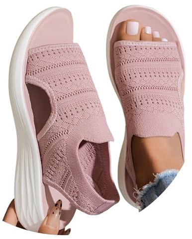 Sandales Femme - Été Confortable Orthopedique Chaussure Ete Sandale Chaussures Orthopédique Sandales Orthopédiques Respirantes en Tricot Semelle Souple Chaussures Décontractées
