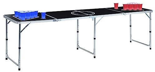 GeenYuu Table de Beer Pong pliable de 240 cm avec gobelets et balles - Table de jeu portable pour fête, extérieur, jardin, camping, enterrement de vie de jeune fille, fête d'anniversaire, Nouvel An