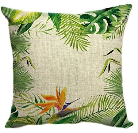 Violetpos 80 x 80 cm Kissenhülle Deko Sofa Zierkissenbezug Auto Zierkissenbezüge Kissenbezüge Kopfkissen Kissen Grüne Tropische Pflanze Palmblätter