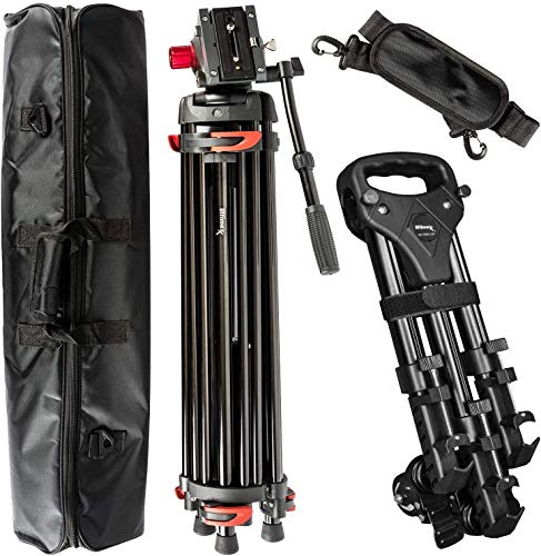 Ultimaxx 72 inch-- Deluxe Professional Heavy Duty Aluminum Constructed Video Tripod with Tripod Dolly, Panoramic Head, 3-Sectioned Legs, Max Loading 8KG, Plus 1 Padded Protective Carrying Bag