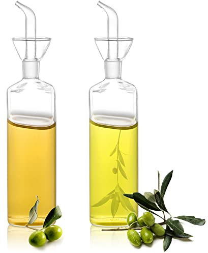 Yesland 2 Pack Olive Oil Bottle - 17 Oz/500ML Glass Oil Dispenser Vinegar Cruet - Oil Carafe Decanter with Spout for Kitchen, BBQ, Cooking, Syrup