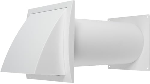 Ventilationssats med genomgående vägg, 125 mm, justerbar ventilationssats med slang och kanalanslutning, vit plast med integrerad tyngdkraftsdämpare