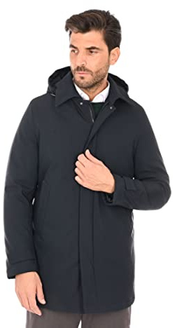 Trench Uomo Invernale Lungo Cappotto Imbottito con Cappuccio Slim Fit (52)