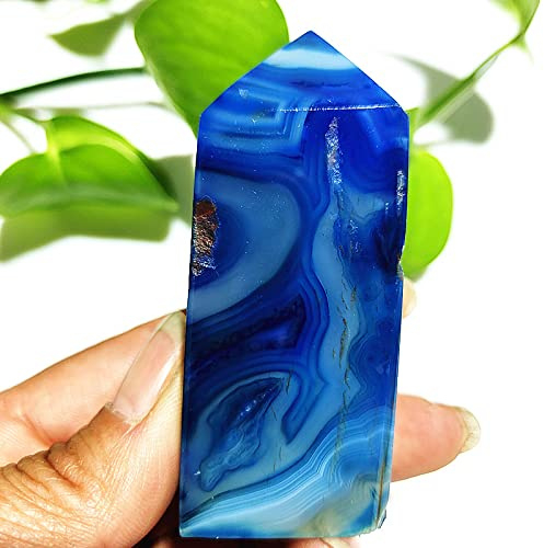 Pietra Naturale Blu SETA Pizzo Grano Agata TORRE DI CRISTALLO PUNTI Decorazione Domestica Bacchetta Magica Reiki Meditazione Chakra Guarigione Cristallo,A60 107g72-29mm