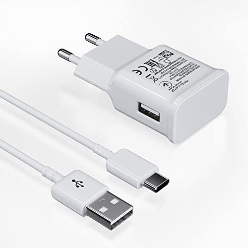 Caricatore con cavo di Ricarica USB Tipo C Compatibile con Samsung Galaxy S8 S8+ S9 S9+ S10 S10 Plus S10e S21 A50 A51 A54 A13 A14 A32 A42 Note 8/9, Ricambio Originale Caricatore Veloce, Bianco