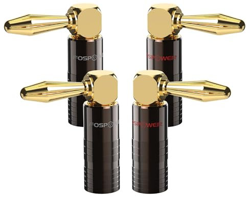 FosPower Connettori Banana Placcati in Oro 24K, 2 Coppie (4 Pezzi) ad Angolo Retto, per Cavi Altoparlanti, Placche da Parete, Home Cinema, Amplificatori e Sistemi Audio Hi-Fi