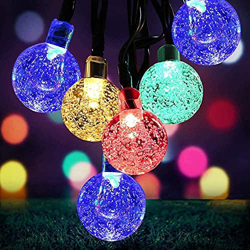 Oreunik Solar String Lights Outdoor, 8 Mode Crystal Ball Outdoor Light for Garden Decorations,Solar Garden Lights for Yard Porch Patio Party Christmas Wedding Decorations (Colorful, 30LED)