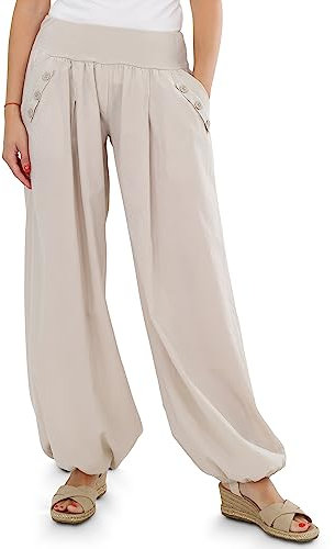 Malito - Damen Pumphose - luftige Stoffhose für Strand & Alltag - lockere Pluderhose für den Sommer - lässige Sommerhose Freizeithose 23245P (34-40 beige)