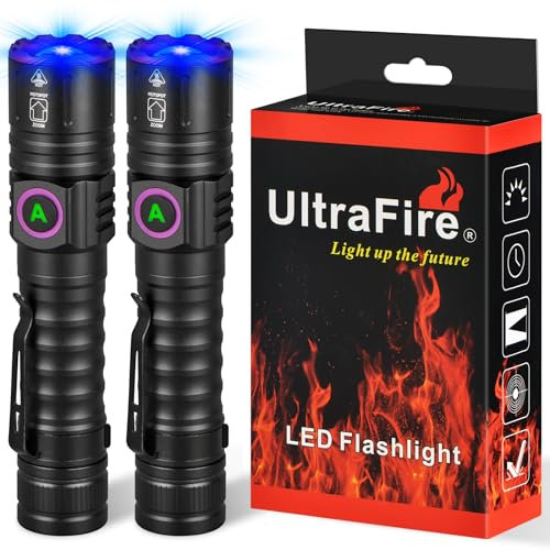ULTRAFIRE UV Torch Rechargeable 365nm Blacklight Torch, Zoomable UV Light with Battery, for Resin Curing, Pet Urine Stains, Scorpion Hunting, Fluorescence Detection