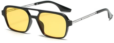 LJCZKA Gafas de sol de Piloto Retro Para Hombres y Mujeres Gafas de sol Cuadradas Planas de Doble Puente Montura Metálica Para Unisex con Protección UV400