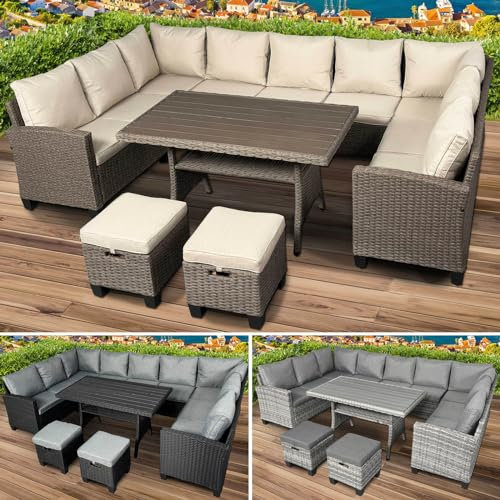BRAST Gartenmöbel Set Family | bis zu 11 Personen viele Farben | inkl. extra Dicke Kissen | TÜV geprüft | Outdoor Loungemöbel Sitzgruppe Essgruppe Garnitur