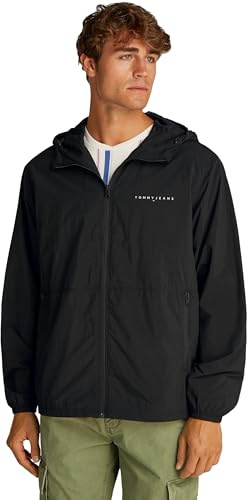 Tommy Jeans Herren Windbreaker Jacke Chicago mit Kapuze, Schwarz (Black), XL