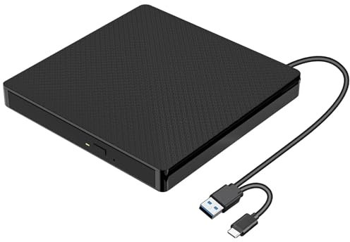 External CD/DVD Drive, USB 3.0 Type-C Portable Reader/Writer, High Speed Player for Laptop/PC,Mac,IOS,Windows 11/10/8/7/XP/Vista/Linux