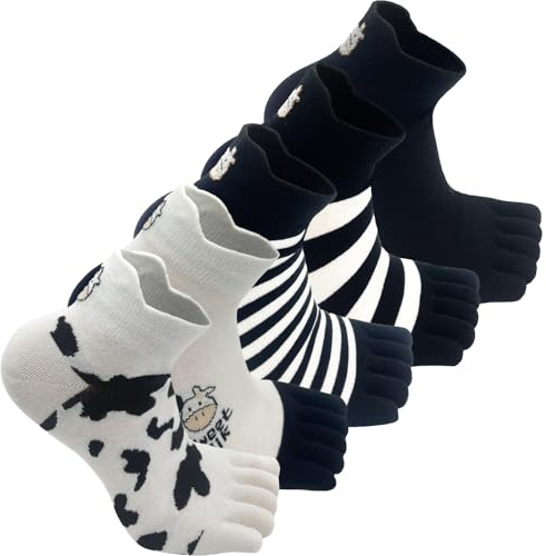 Sunolkie Calcetines de algodón para mujer, 5 pares de calcetines de punto trenzado, calcetines de cinco dedos, calcetines deportivos para yoga, gimnasio, fitness y deportes, Multicolor., Talla única