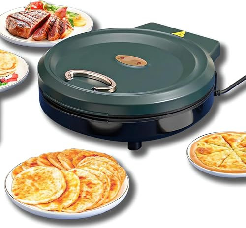 FfiMe Pizzera eléctrica, Horno de Pizza portátil de 12 Pulgadas, Parrilla y Plancha Interior, Horno de Pizza con Asas táctiles 2 en 1, Horno de Mesa portátil